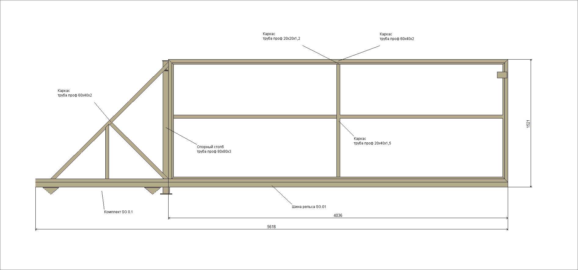 Откатные ворота - чертеж, схема, расчеты и выбор материалов