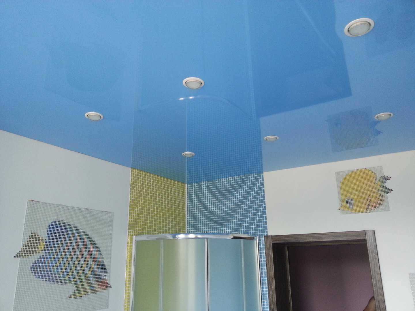 Натяжной потолок в ванной (68 фото): плюсы и минусы, можно ли делать глянцевый вариант в ванной комнате, отзывы