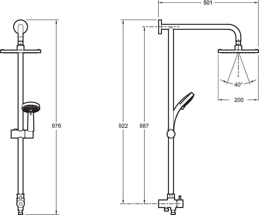 Душевая стойка с изливом: система для ванны с верхним душем, панель с длинным и поворотным изливом, выбор гарнитуры